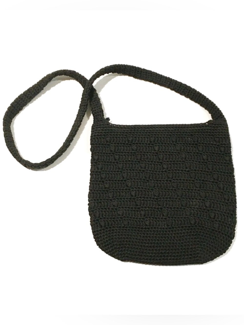 The Stone Black Knit Shoulder Bag Purse Zipper Closure Boho Woven Crochet Summer